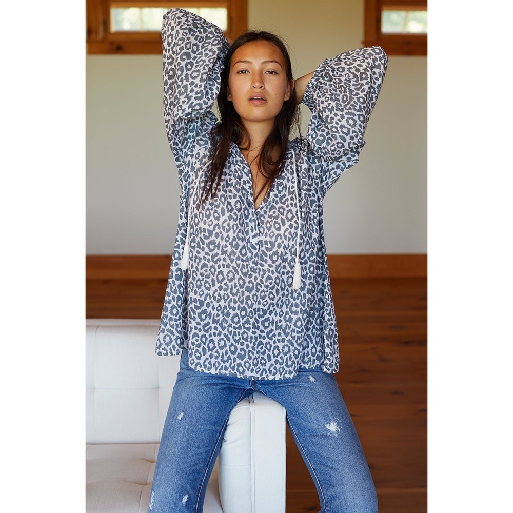 Emerson Fry Blue & White Leopard Print V-Neck Tunic
